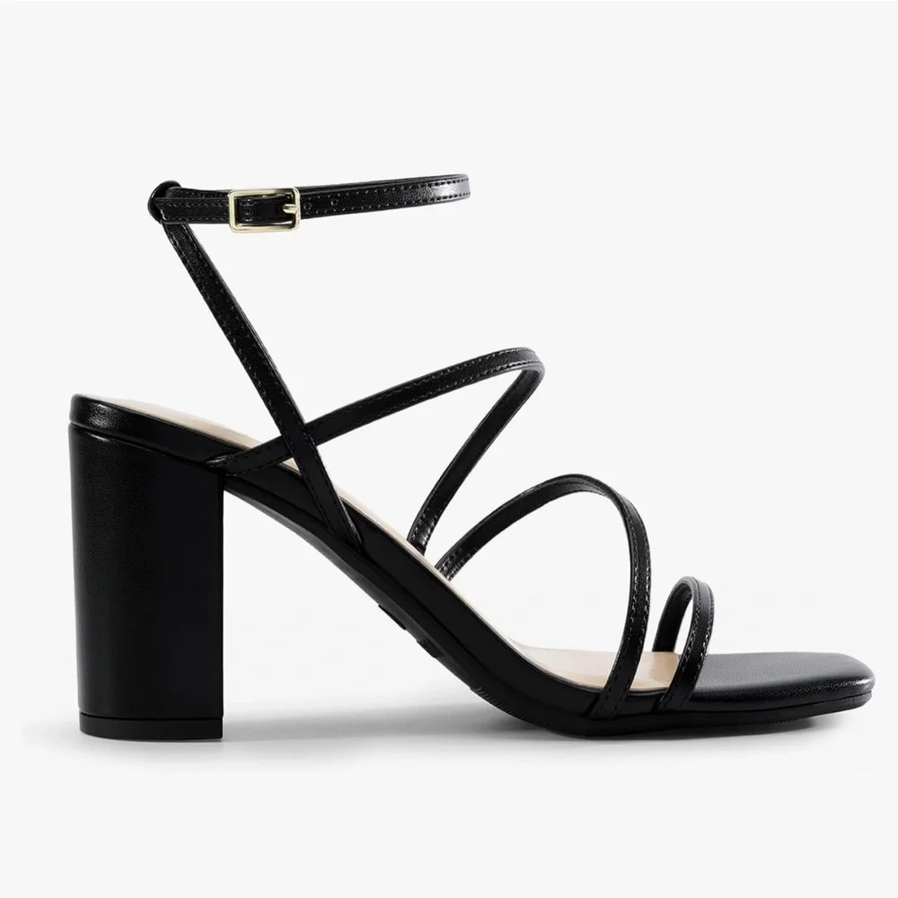 NWT Dream Paris Strappy Chunky Square Open Toe Block Heel Sandals - Picture 4 of 8